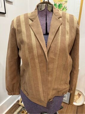 Vintage Tan and Cream Striped Suede Jacket